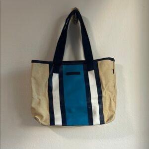 Tommy Hilfiger Blue and Tan Tote Bag with Color-Block Design